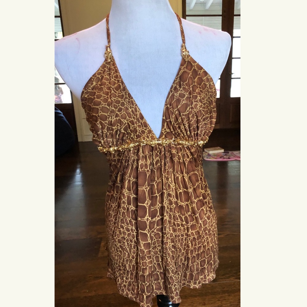 Brown Sky Animal Print Halter Top with Gold